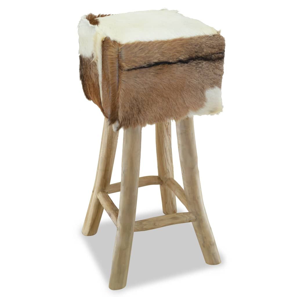 Sgabello da Bar in Pelle di Capra e Legno Massello di Teak vidaXL