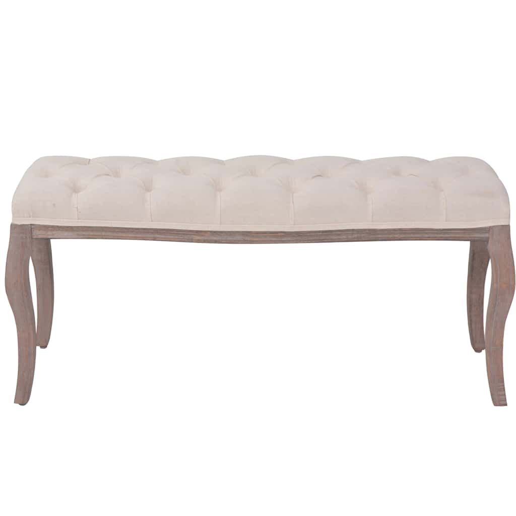 Panca in Legno Massello e Lino 110x38x48 cm Bianco Crema vidaXL
