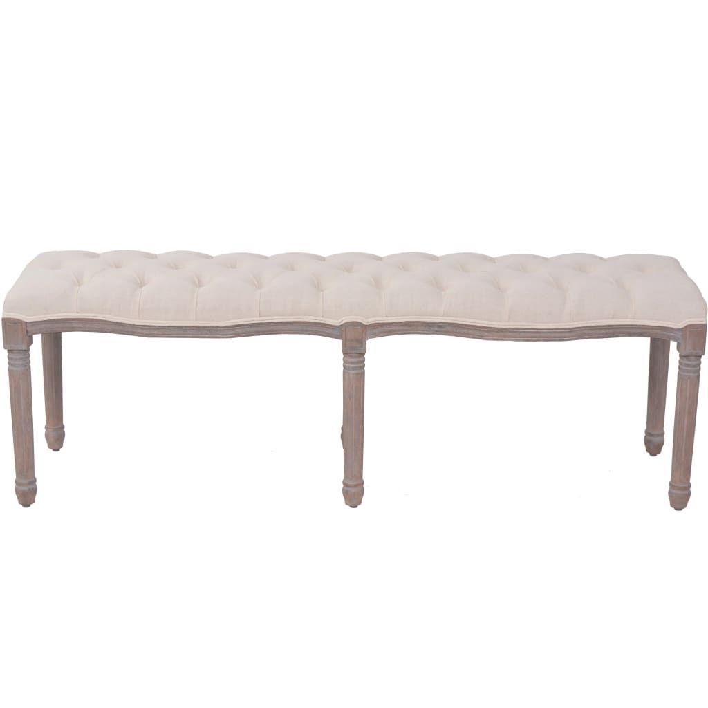 Panca in Legno Massello e Lino 150x40x48 cm Bianco Crema vidaXL