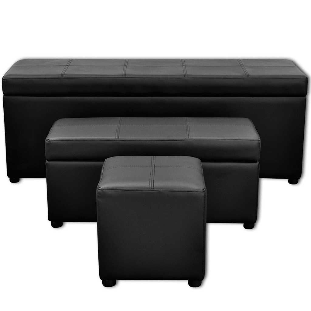 Set Cassapanche e Poggiapiedi in Pelle Artificiale Nero vidaXL