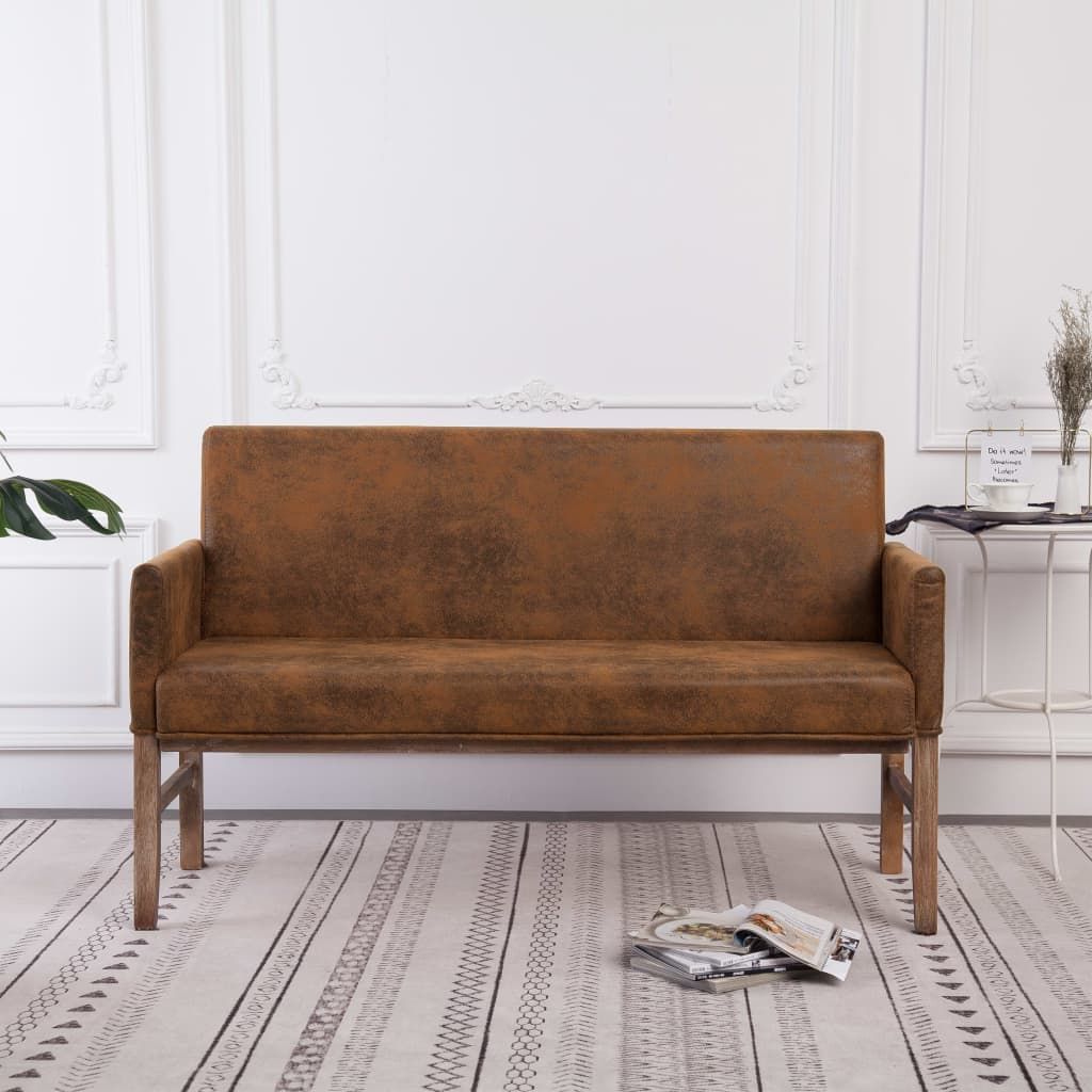 Panca con Braccioli 140 cm Marrone in Similpelle Scamosciata vidaXL