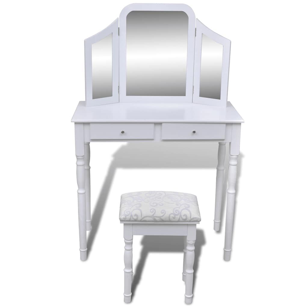 Toletta 3-in-1 con Specchio Sgabello e 2 Cassetti Bianca vidaXL