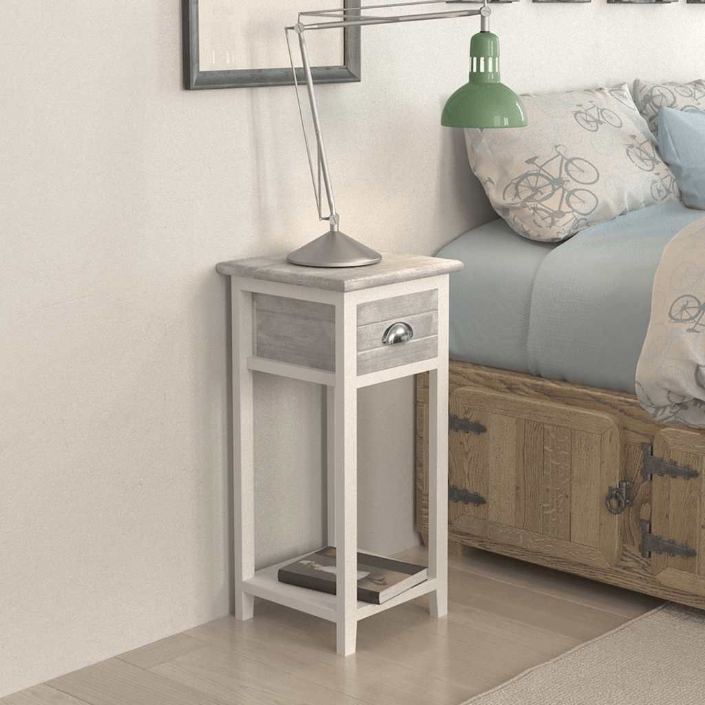 Comodino con 1 Cassetto Grigio e Bianco vidaXL
