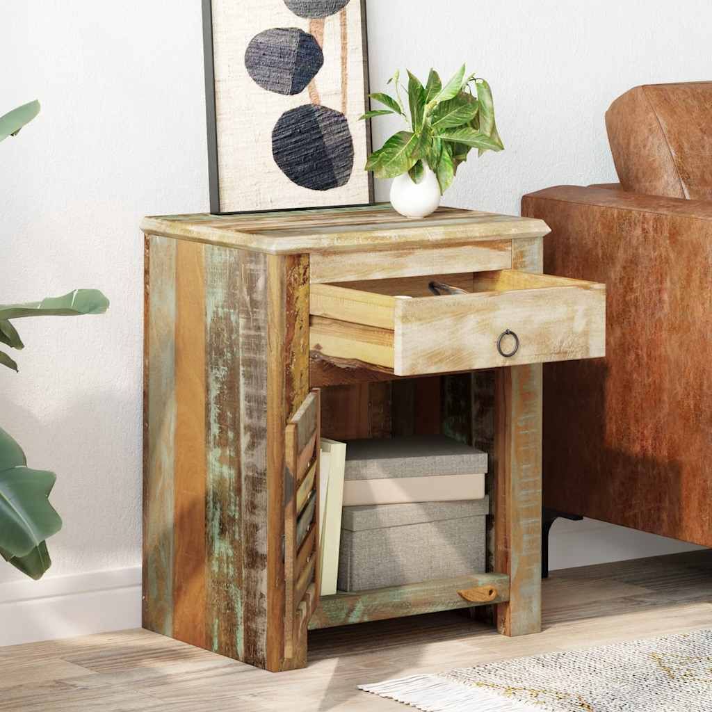 Tavolino Laterale con 1 Cassetto e 1 Anta in Legno di Recupero vidaXL