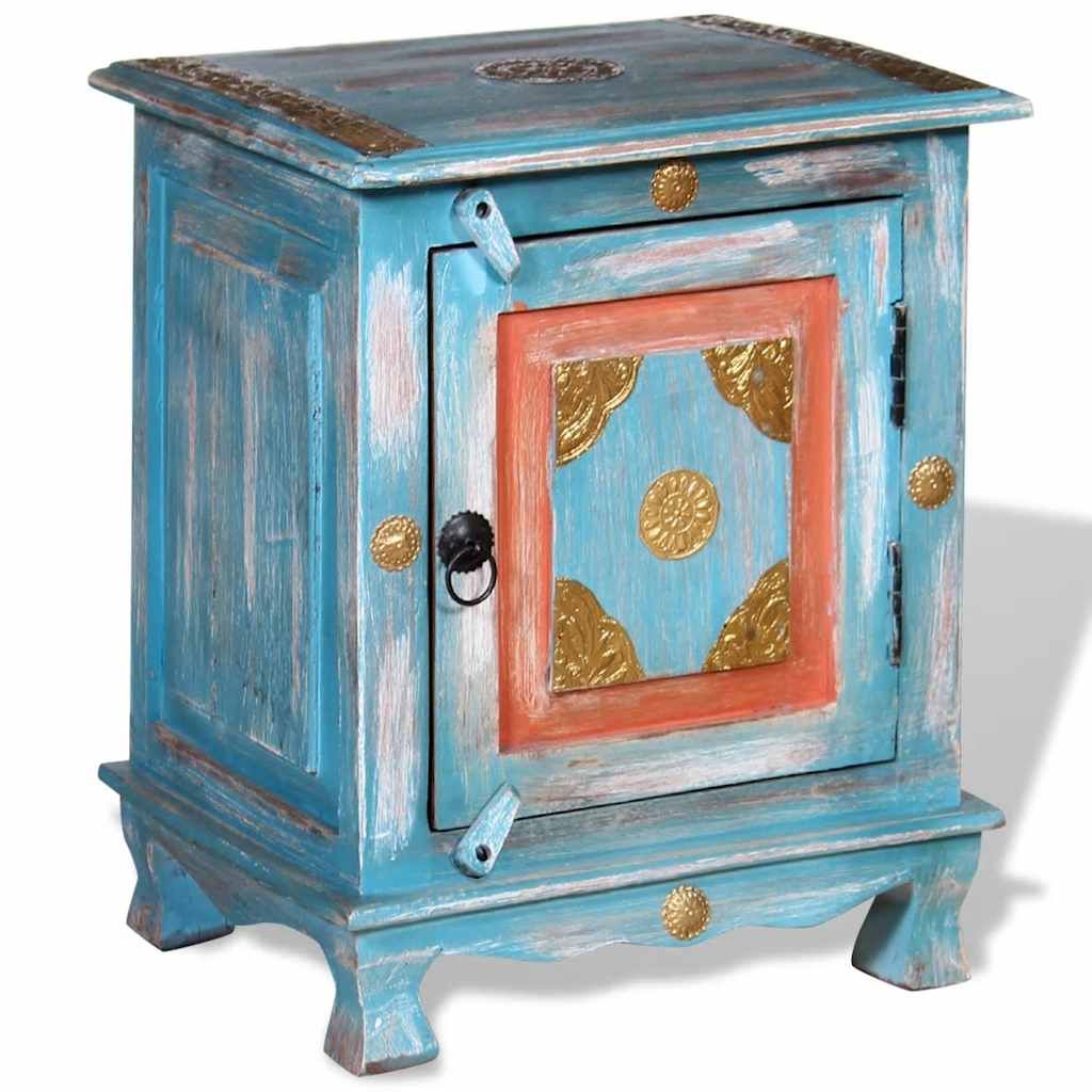 Comodino in Legno Massello di Mango Blu vidaXL