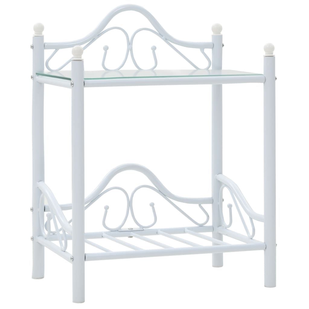 Comodini Set 2 pz Acciaio e Vetro Temperato 45x30,5x60cm Bianco vidaXL