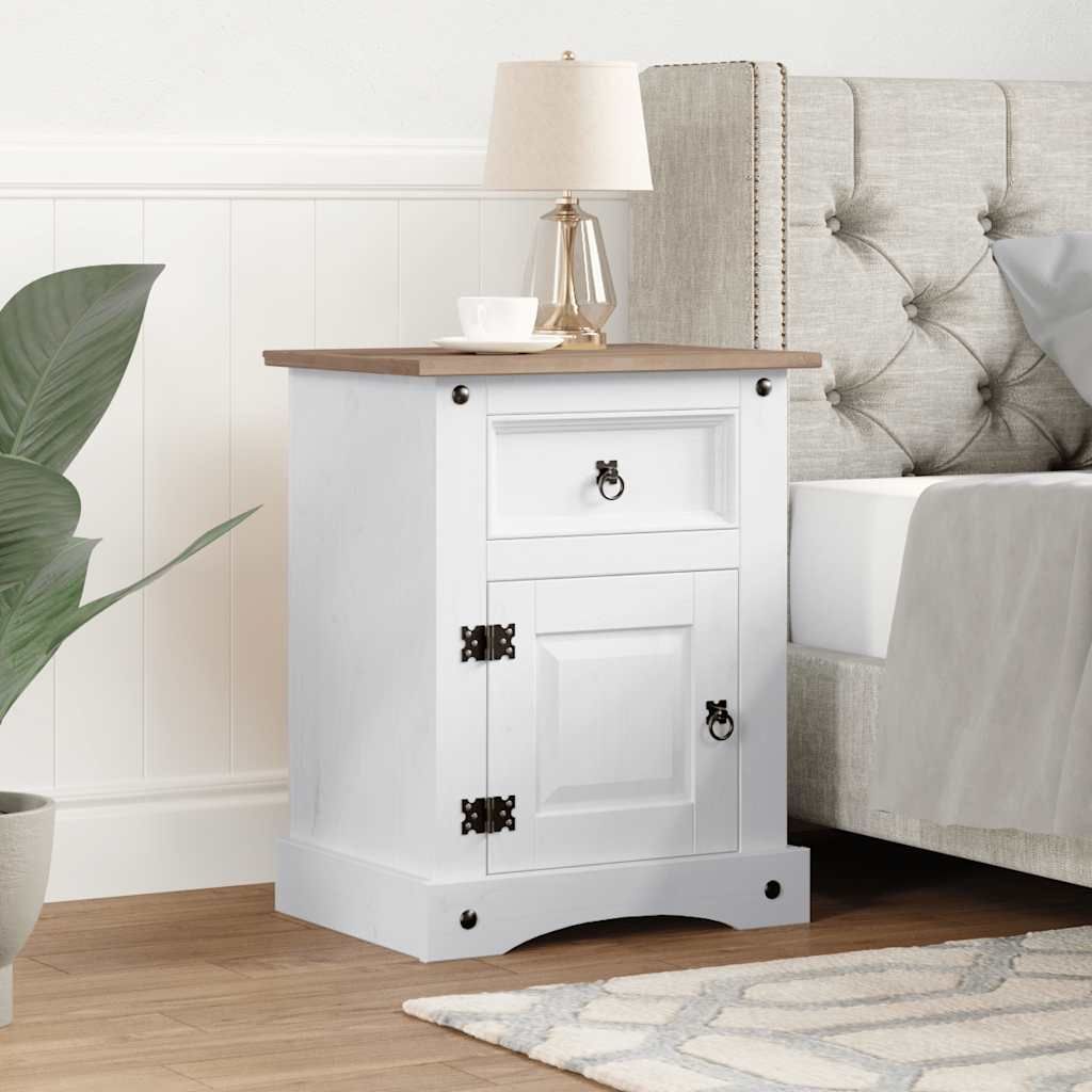 Comodino in Legno di Pino Messicano Corona Bianco 53x39x67 cm vidaXL
