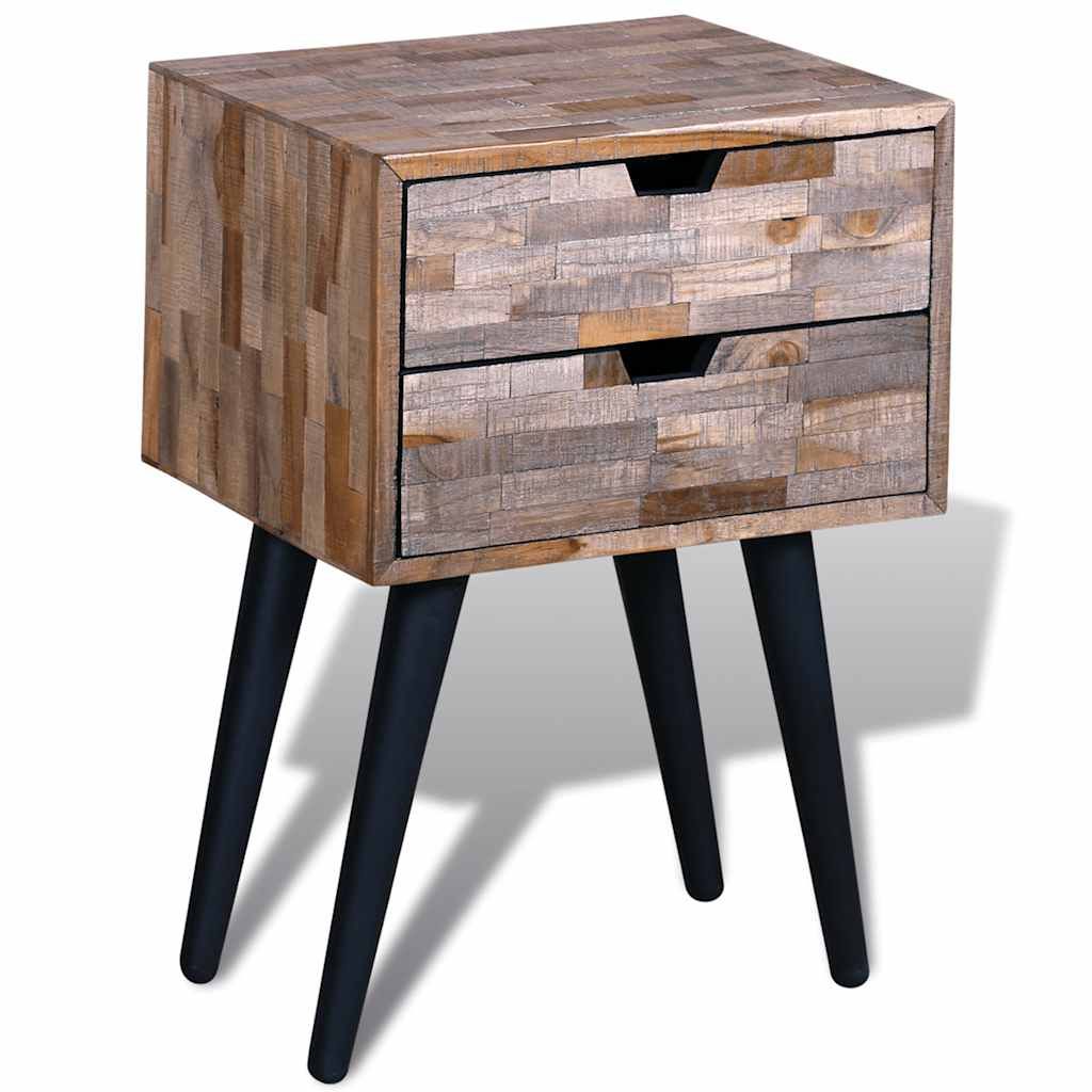 Comodino con 2 Cassetti in Legno di Recupero di Teak vidaXL