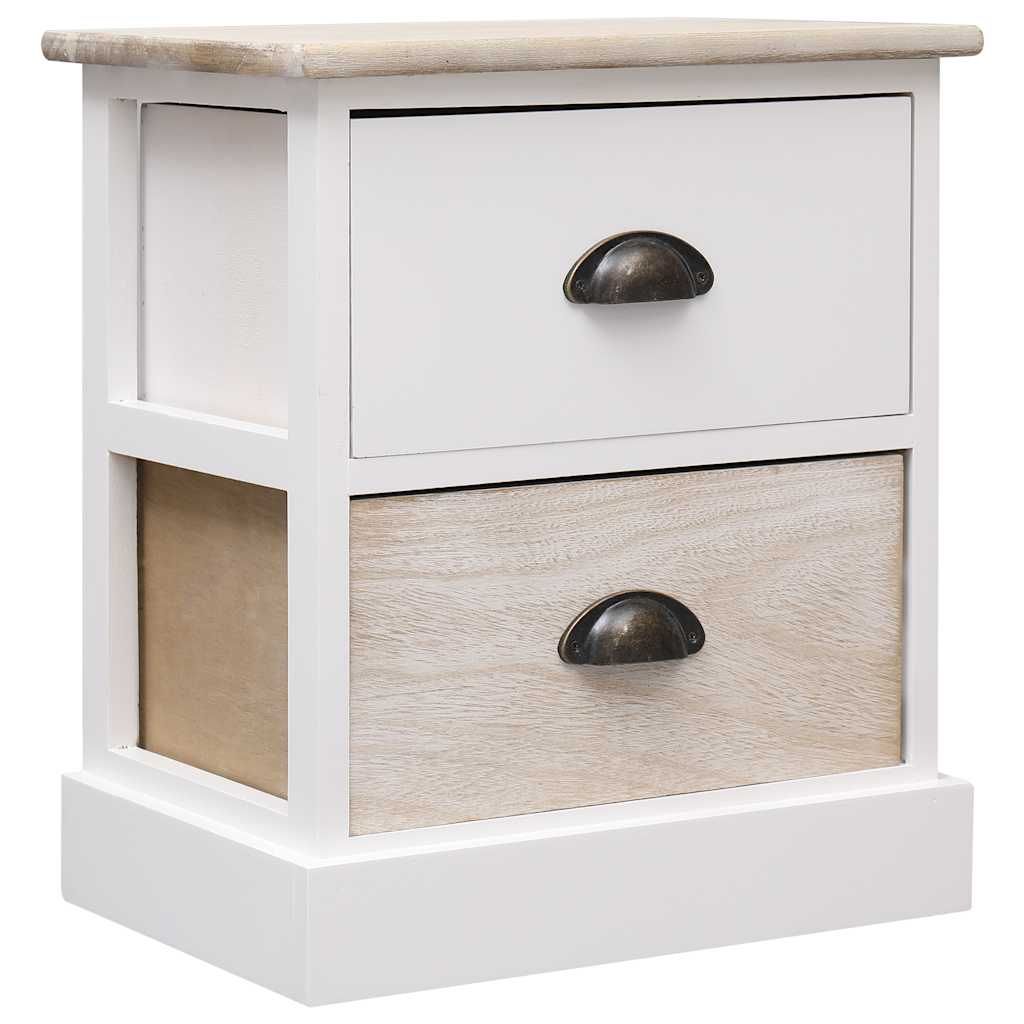 Comodini 2pz Bianco e Naturale 38x28x45cm in Legno di Paulonia vidaXL