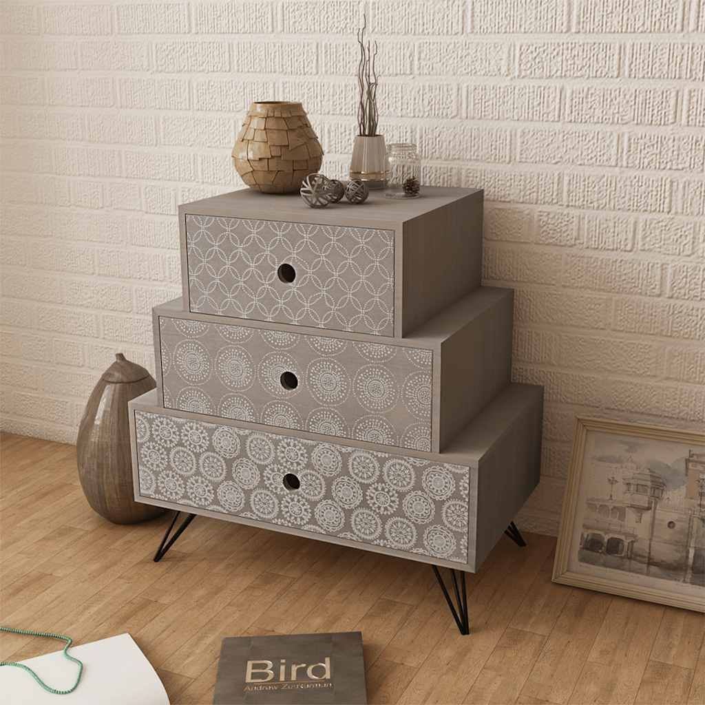 Comodino con 3 Cassetti Grigio e Marrone vidaXL