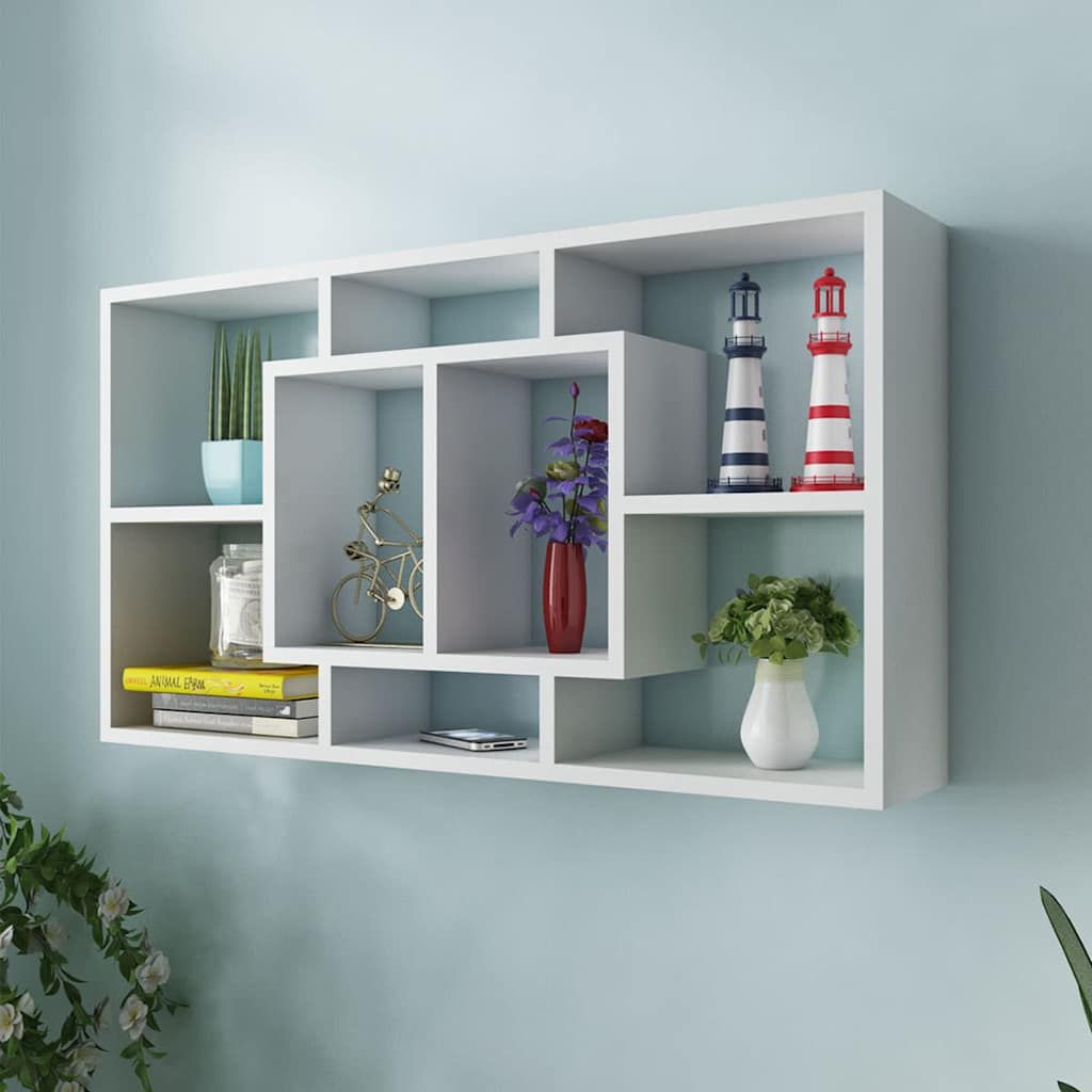 Espositore da Parete Galleggiante 8 Scomparti Bianco vidaXL
