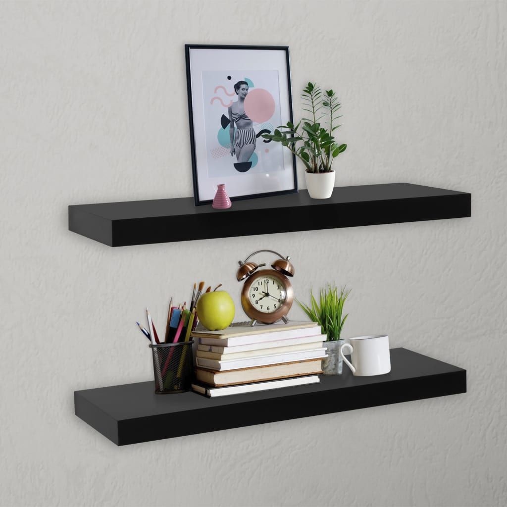 Mensole a Muro Galleggianti 2 pz Nere 60x20x3,8 cm vidaXL