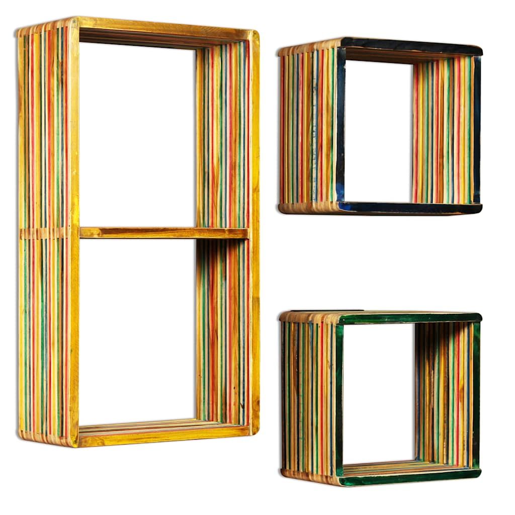Set di Mensole 3 pz in Massello di Teak di Recupero Multicolore vidaXL