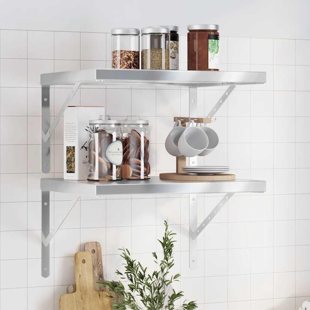 Mensole a Muro 2 pz 50x40 cm Argento in Acciaio Inossidabile vidaXL