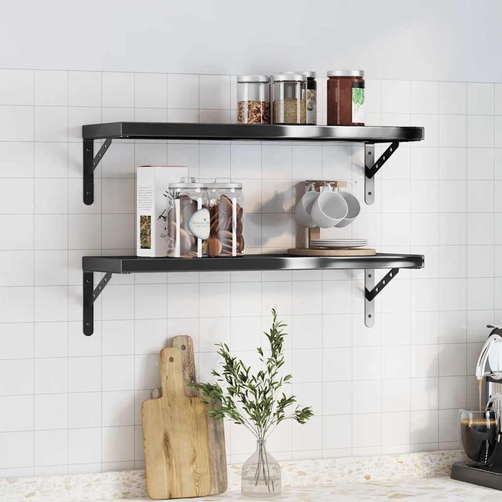 Mensole a Muro 2 pz 75x23,5 cm Nero in Acciaio Inossidabile vidaXL