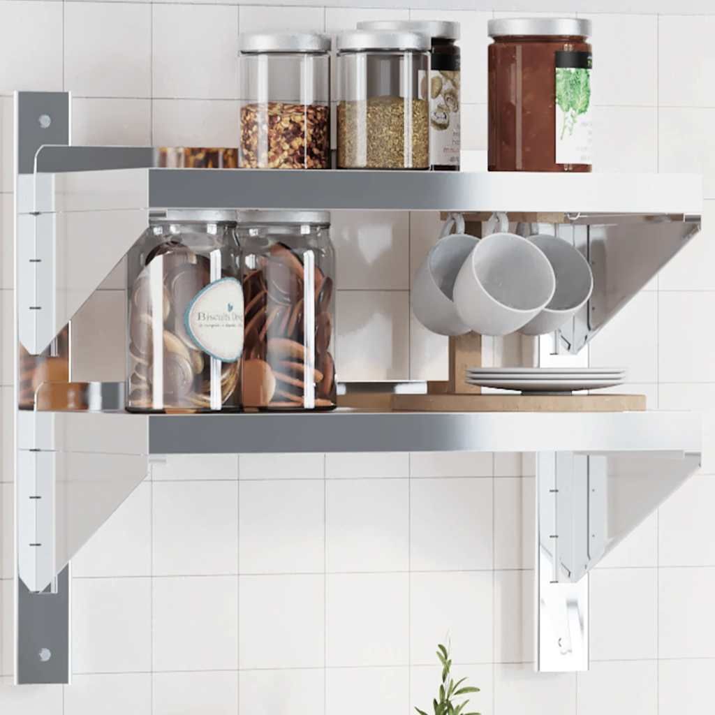 Mensola a Muro 2 Ripiani 50x23,5x48cm Argento in Acciaio Inox vidaXL
