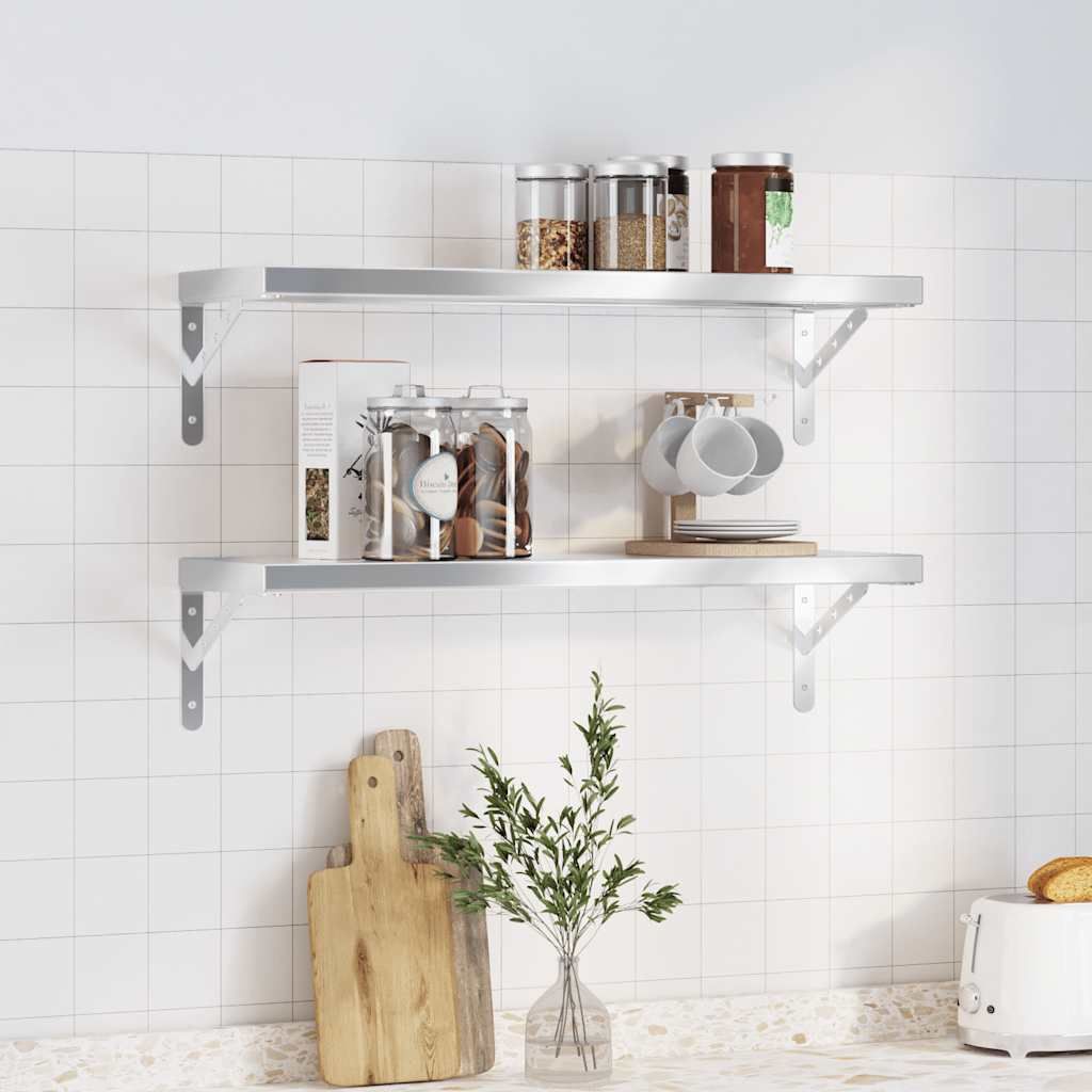 Mensole a Muro 2 pz 75x23,5cm Argento in Acciaio Inossidabile vidaXL
