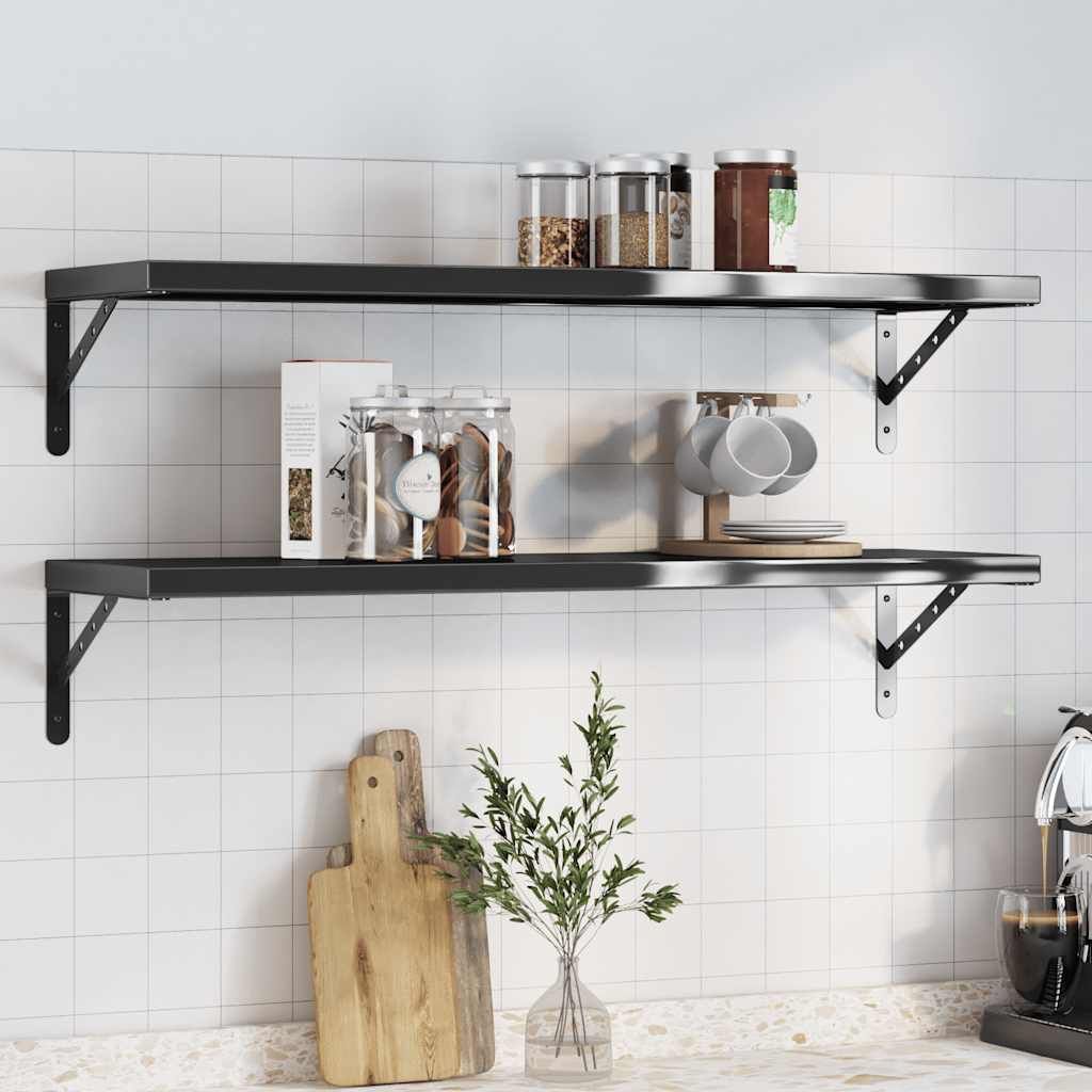 Mensole a Muro 2 pz 100x30 cm Nero in Acciaio Inossidabile vidaXL