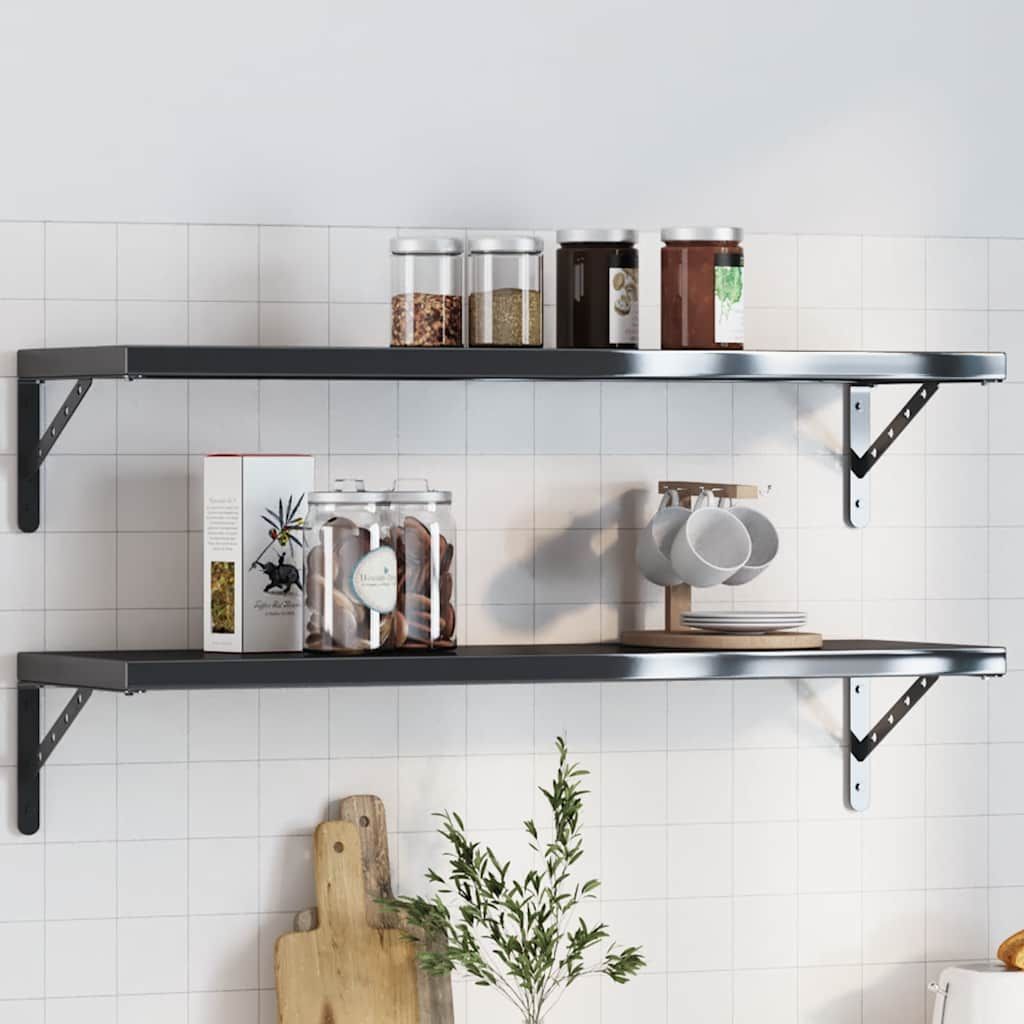 Staffe per Mensola 4 pz 30x2,5x15,5 cm in Acciaio Inox Nero vidaXL