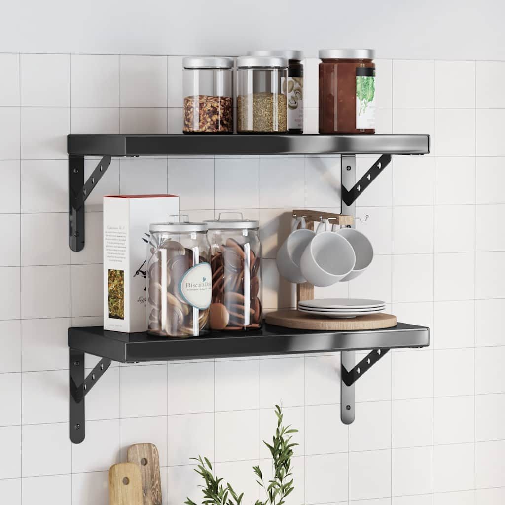 Mensole a Muro 2 pz 50x23,5 cm Nero in Acciaio Inossidabile vidaXL