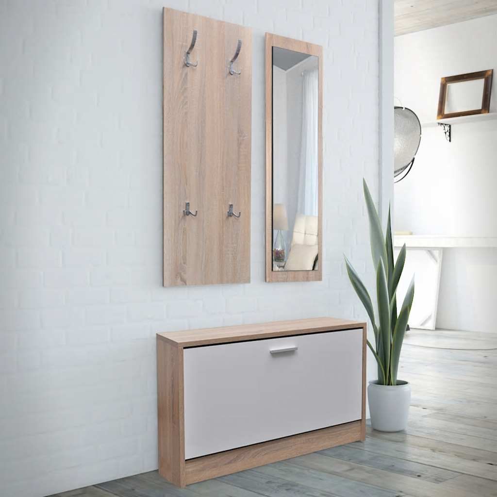 Scarpiera in Legno Set 3 in 1 Rovere e Bianco vidaXL