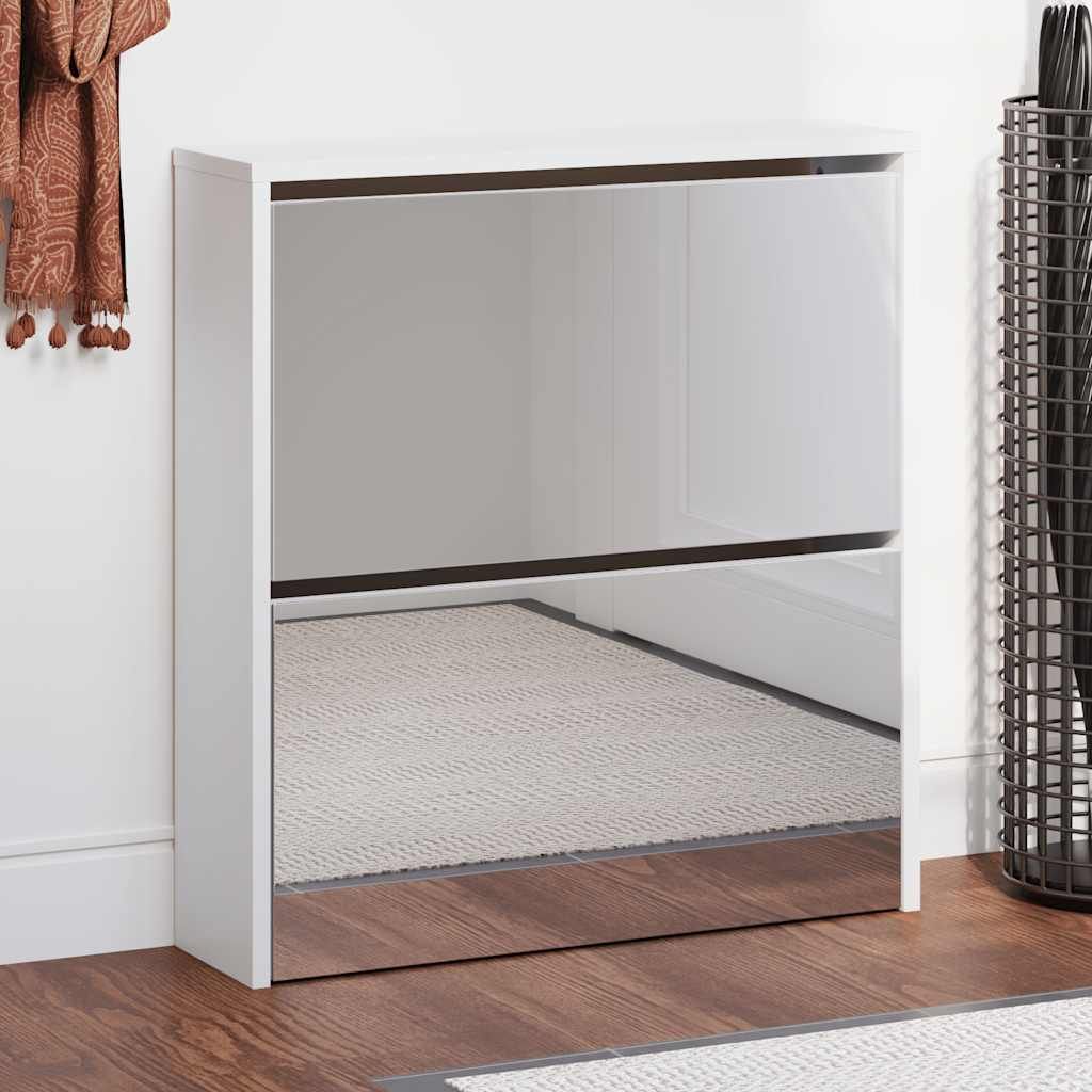 Scarpiera con 2 Ripiani e Specchio Bianco 63x17x67 cm vidaXL