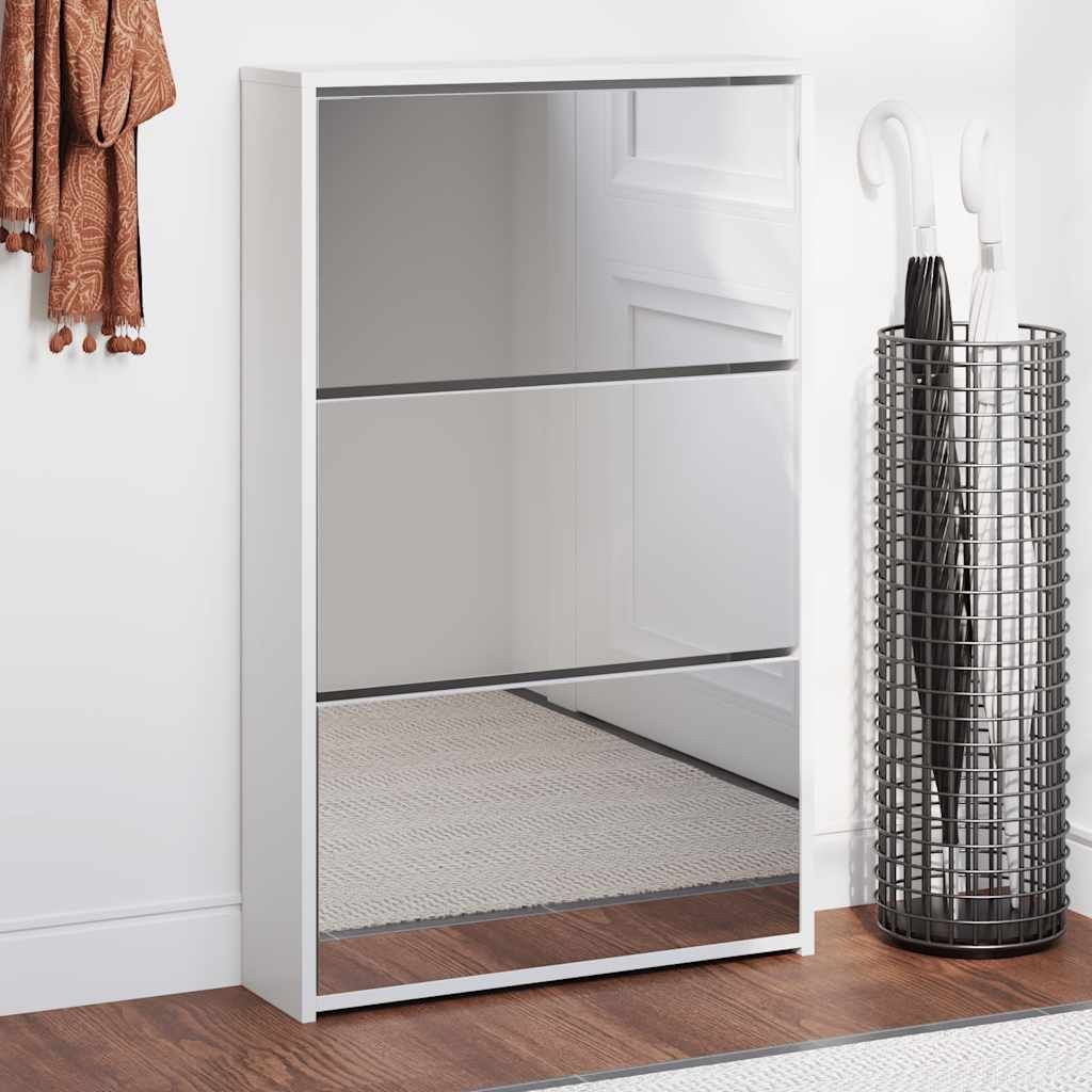 Scarpiera con 3 Ripiani e Specchio Bianco 63x17x102,5 cm vidaXL