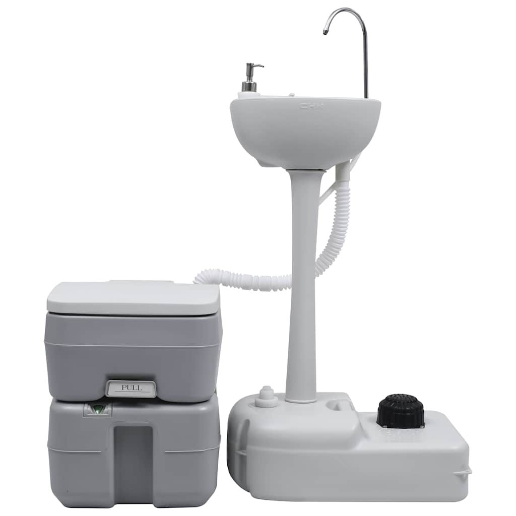 Set WC Portatile da Campeggio e Lavandino con Supporto Grigio vidaXL