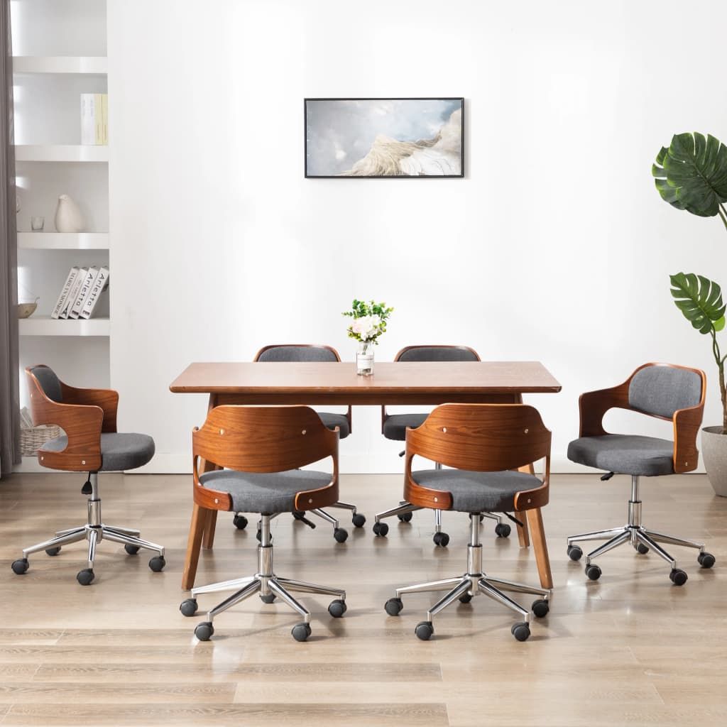Sedie da Pranzo Girevoli 6 pz Grigie in Legno Curvo e Tessuto vidaXL