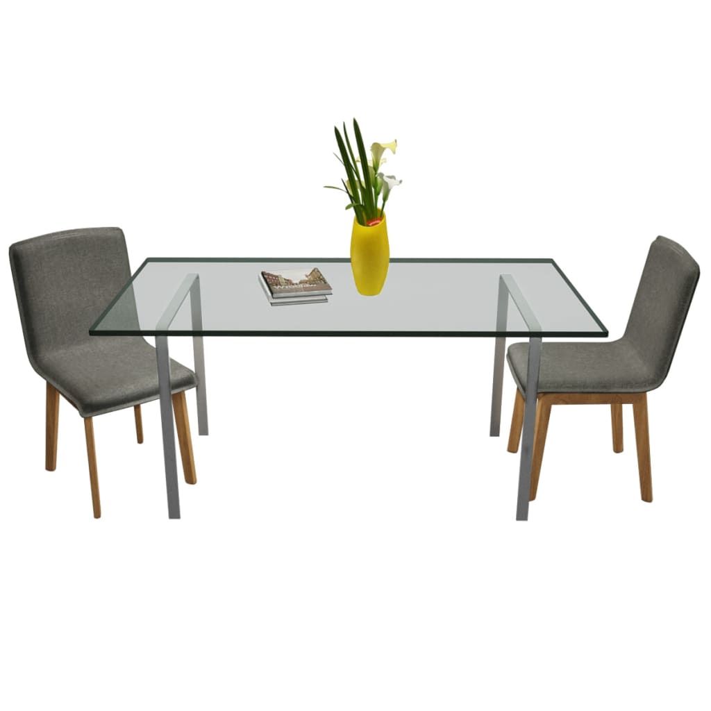Sedie da Pranzo 2 pz Grigio Chiaro Tessuto e Massello di Rovere vidaXL