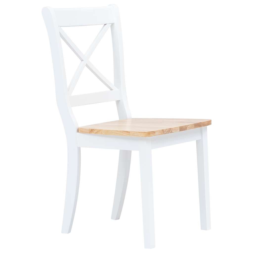 Sedie da Pranzo 4 pz Bianco e Naturale in Massello di Hevea vidaXL