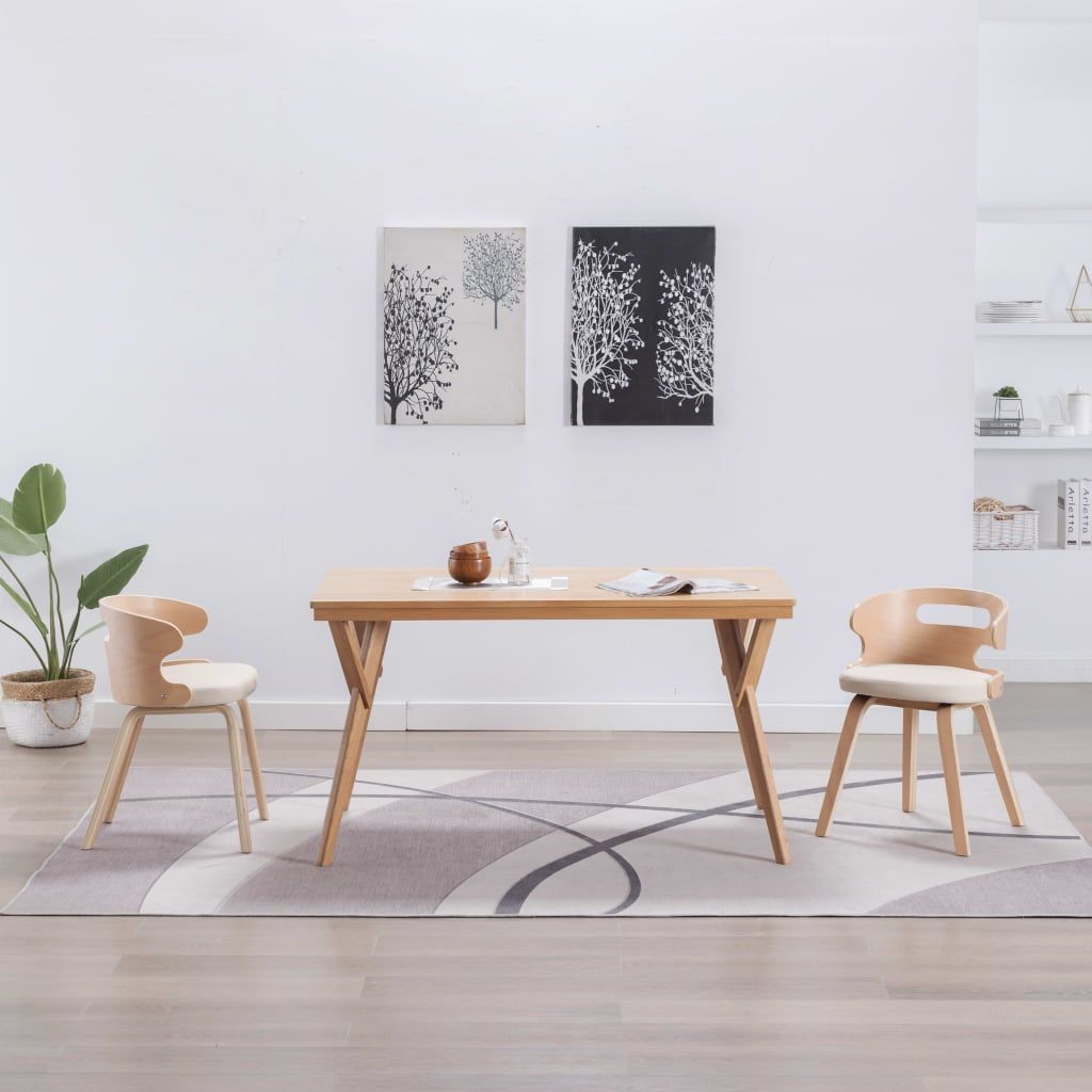 Sedie da Pranzo 2 pz in Legno Curvato e Similpelle Crema vidaXL