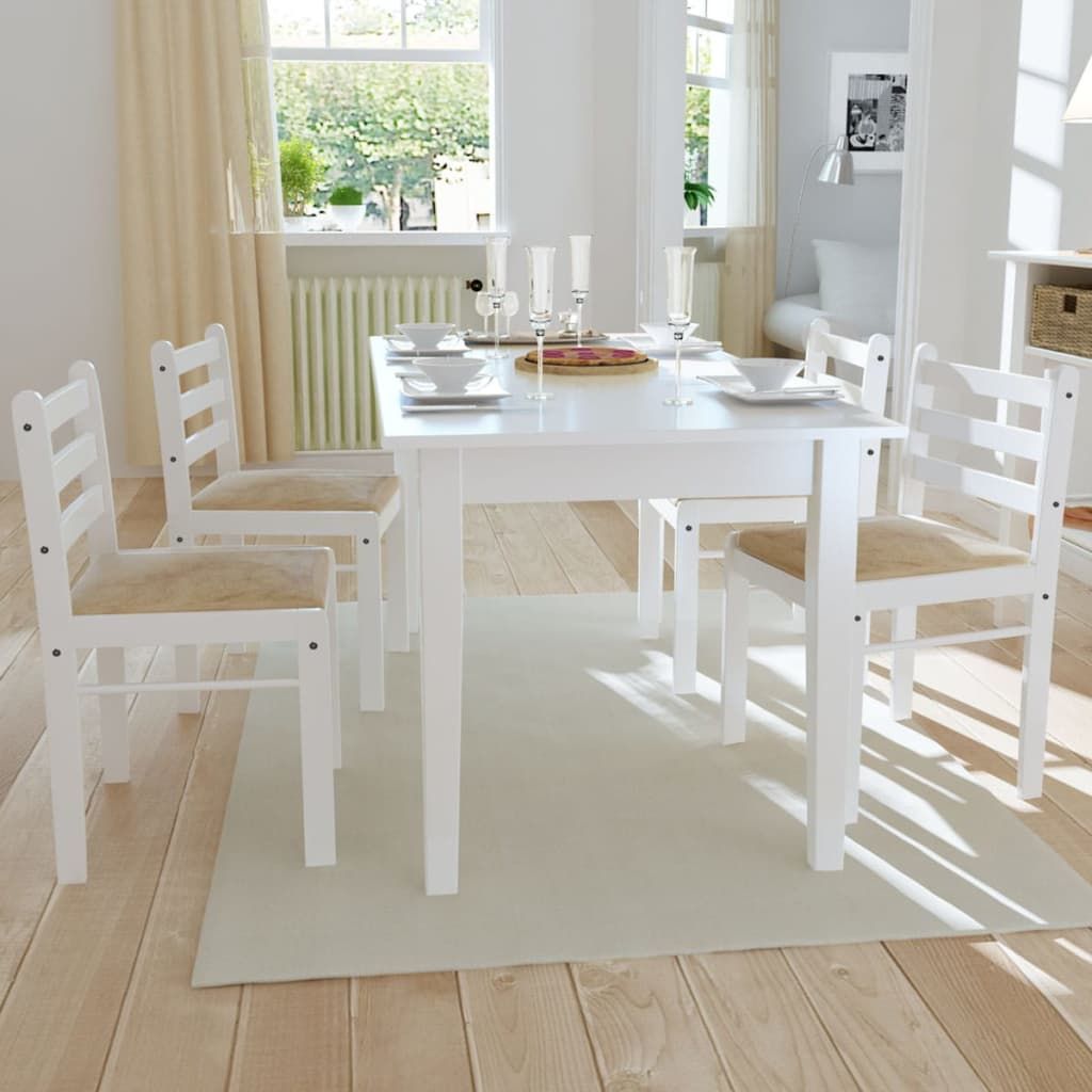 Sedie da Pranzo 4 pz Bianche Legno Massello di Hevea e Velluto vidaXL