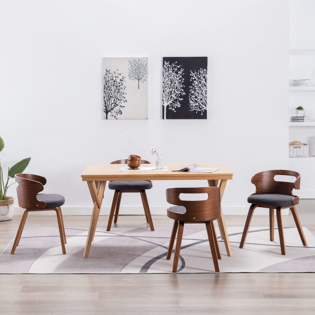 Sedie da Pranzo 4 pz Legno Curvato e Tessuto Grigio vidaXL