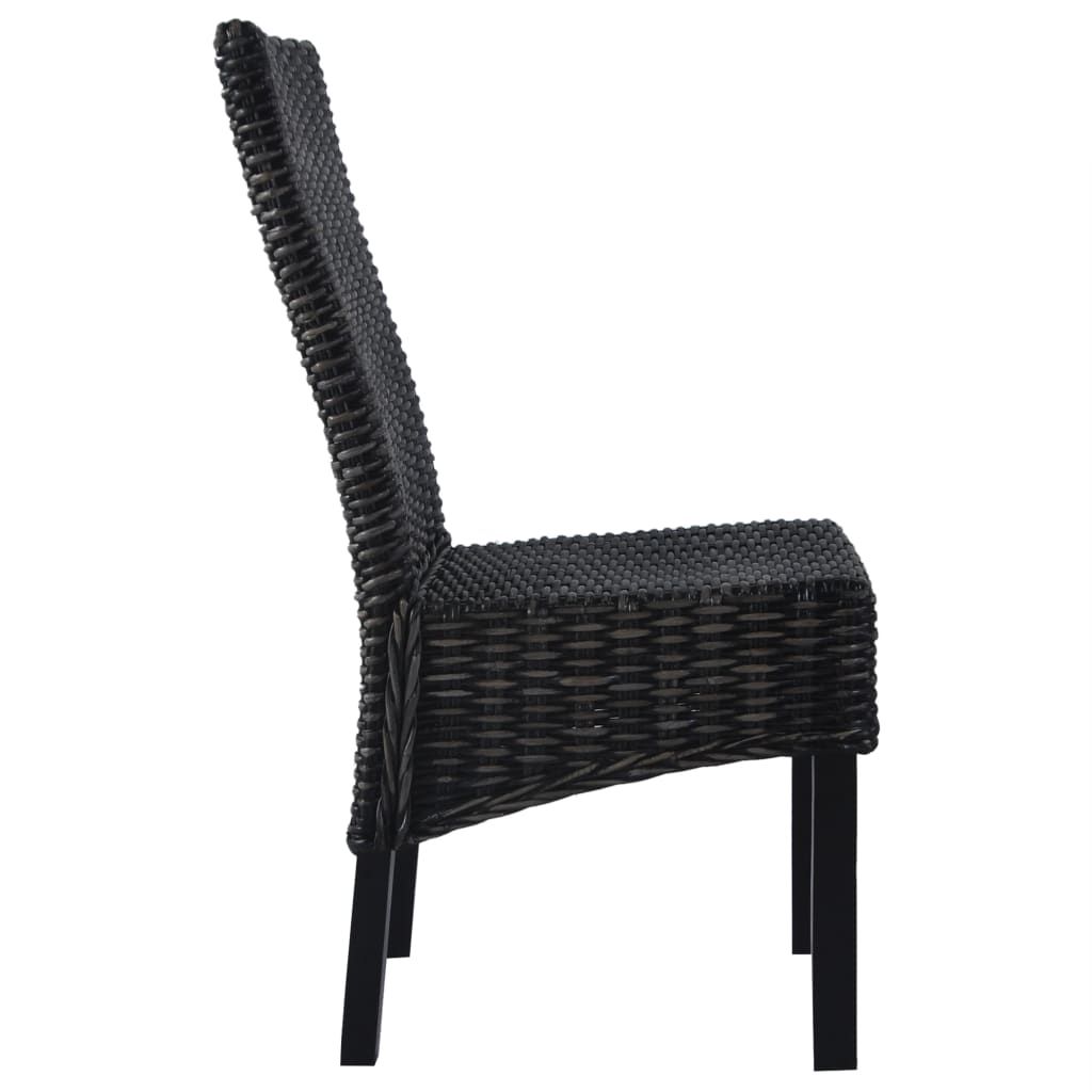 Sedie da Pranzo 2 pz Nere in Rattan Kubu e Legno di Mogano vidaXL