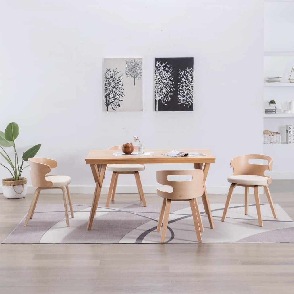Sedie da Pranzo 4 pz in Legno Curvato e Similpelle Crema vidaXL