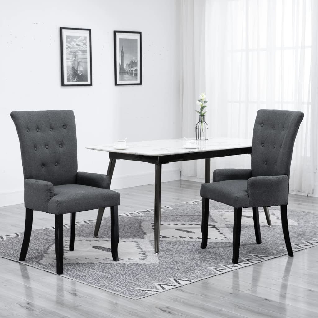 Sedia da Pranzo con Braccioli Grigio Scuro in Tessuto vidaXL