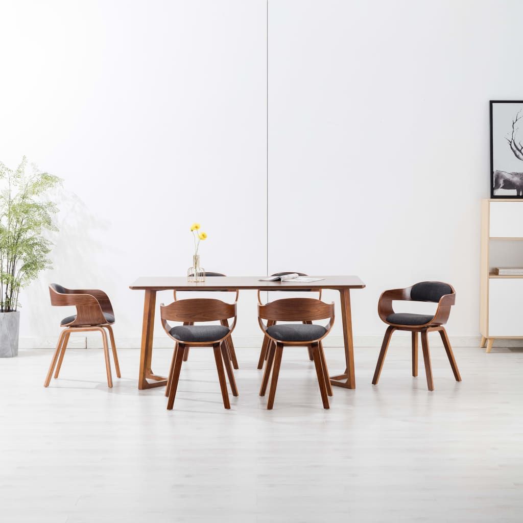 Sedie da Pranzo 6 pz Grigio Scuro in Tessuto e Legno Curvato vidaXL