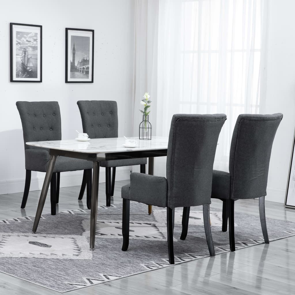 Sedie da Pranzo con Braccioli 4 pz Grigio Scuro in Tessuto vidaXL