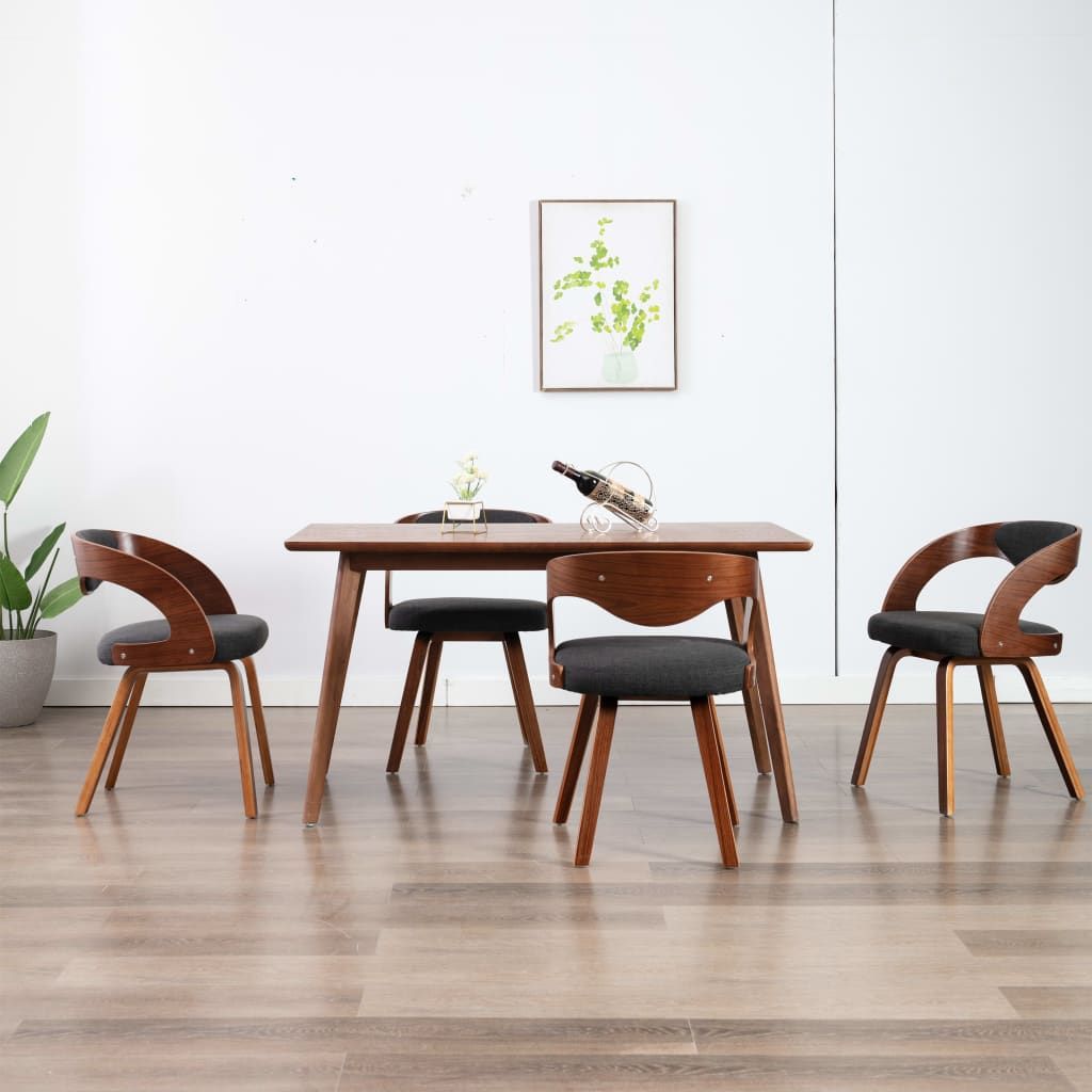 Sedie da Pranzo 4 pz Legno Curvato e Tessuto Grigio vidaXL