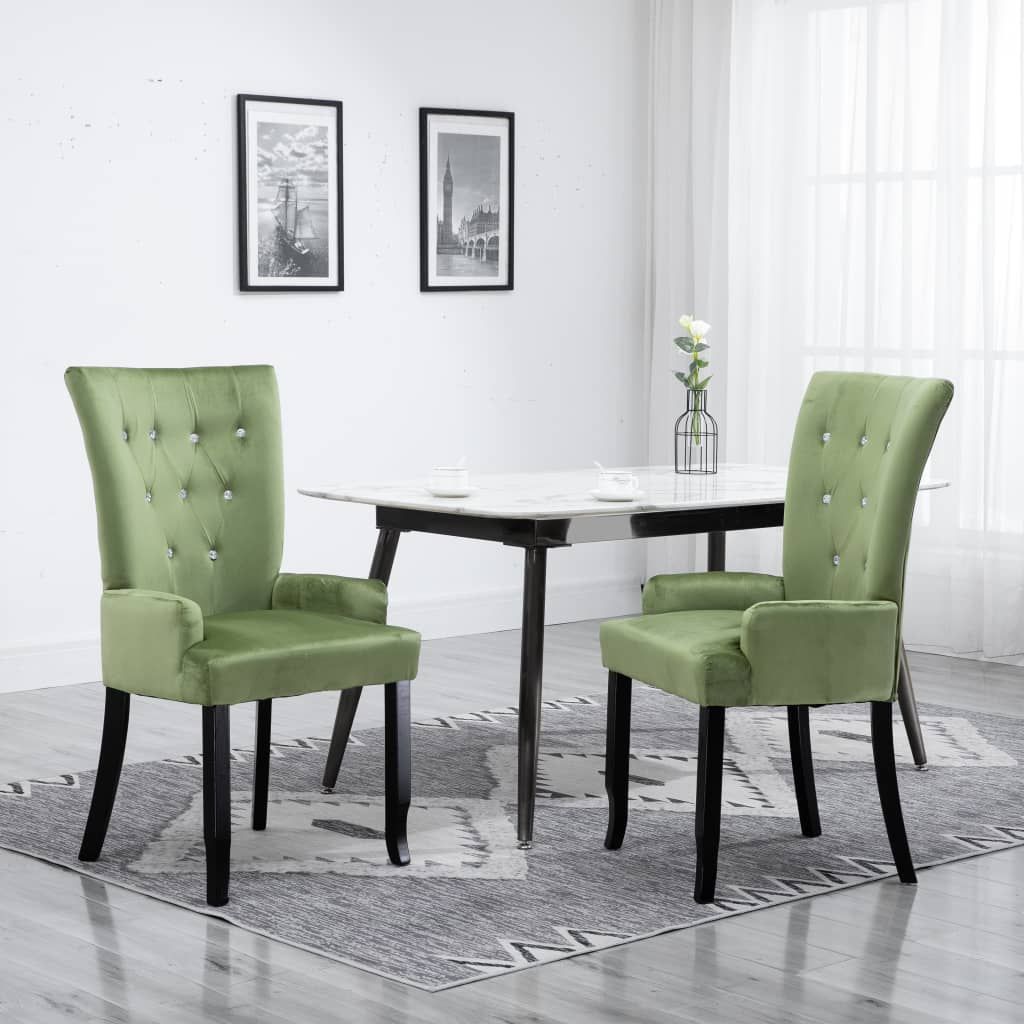 Sedia da Pranzo con Braccioli in Velluto Verde Chiaro vidaXL