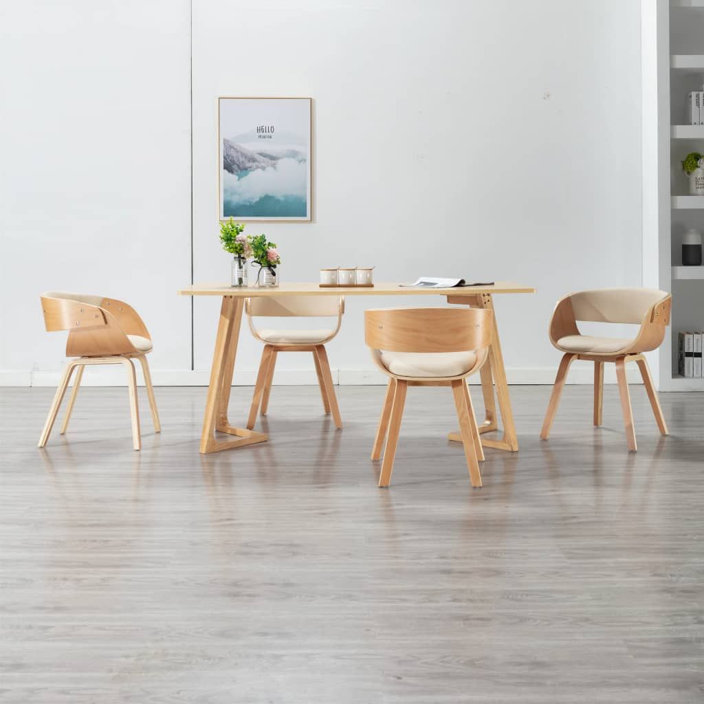 Sedie da Pranzo 4 pz in Legno Curvato e Similpelle Crema vidaXL