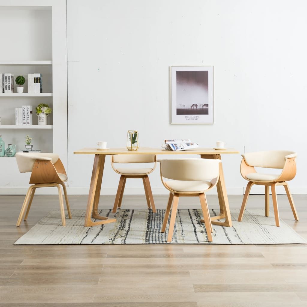 Sedie da Pranzo 4 pz in Legno Curvato e Similpelle Crema vidaXL