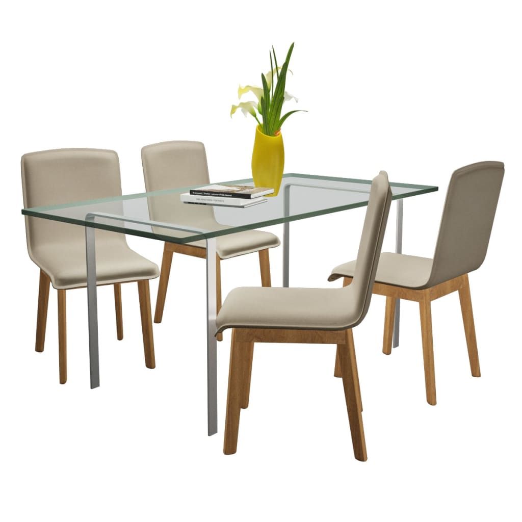 Sedie Pranzo 4 pz Beige in Tessuto e Legno Massello di Rovere vidaXL