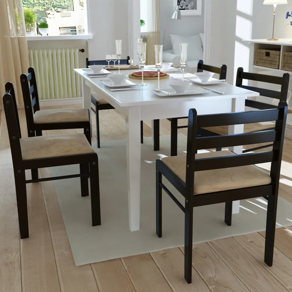 Sedie da Pranzo 6 pz Marroni in Legno Massello e Velluto vidaXL