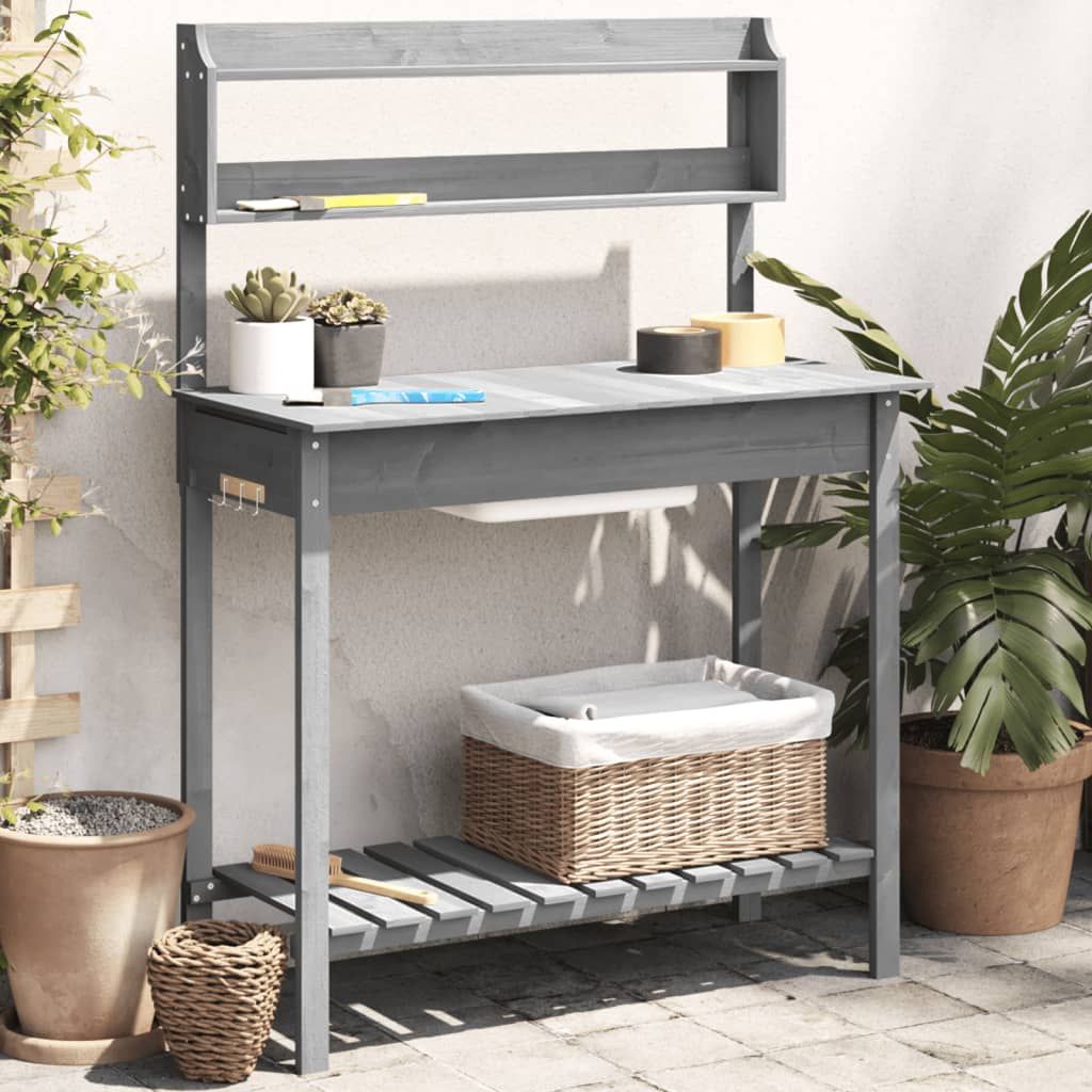 Tavolo Invaso con Lavello Grigio 147,5x44x139,5 Massello Abete vidaXL