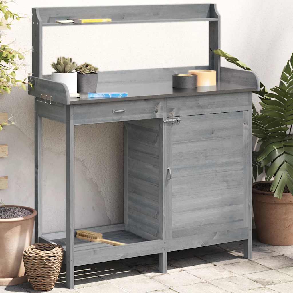 Tavolo Invaso con Mobile Grigio 110,5x45x124,5cm Massello Abete vidaXL