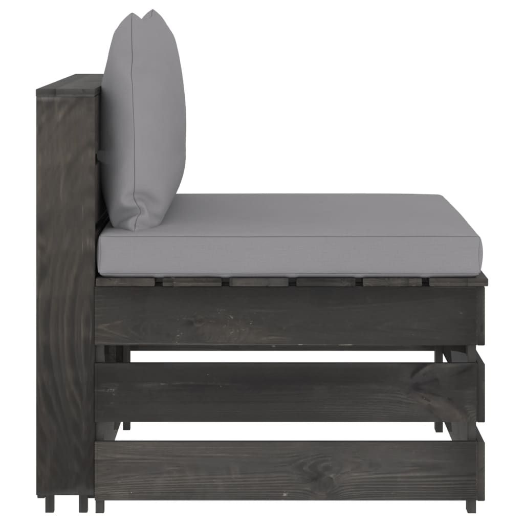 Divano Centrale Modulare con Cuscini in Legno Impregnato Grigio vidaXL