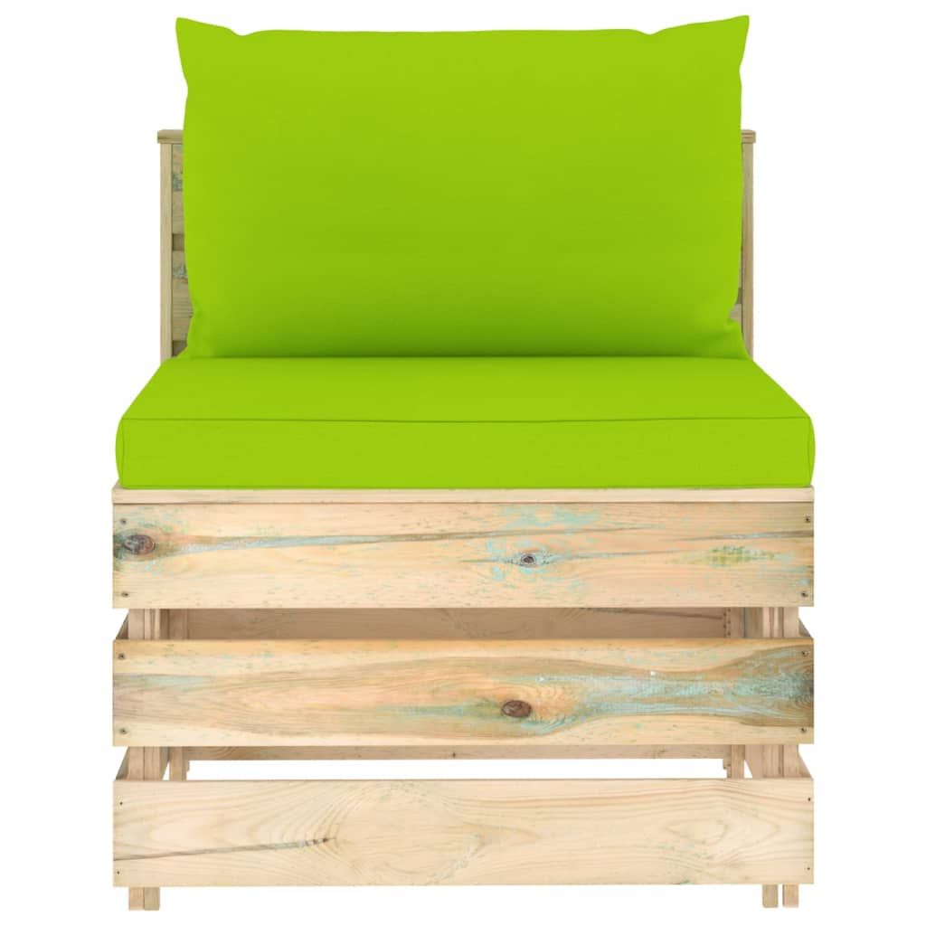 Divano Centrale Modulare con Cuscini in Legno Impregnato Verde vidaXL