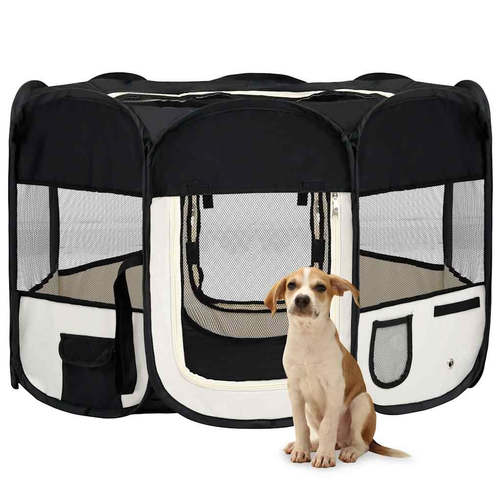 Box per Cani Pieghevole con Borsa Trasporto Nero 110x110x58 cm vidaXL